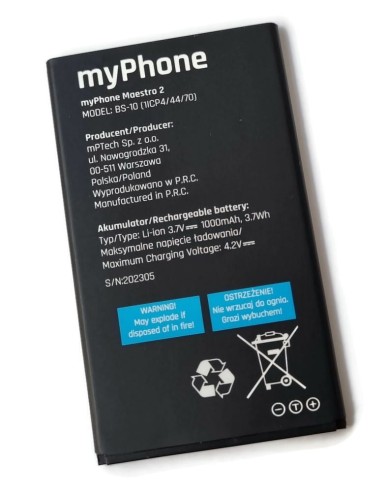 ORG Nowa oryginalna bateria akumulator do myPhone Maestro 2 BS-10 1000mAh