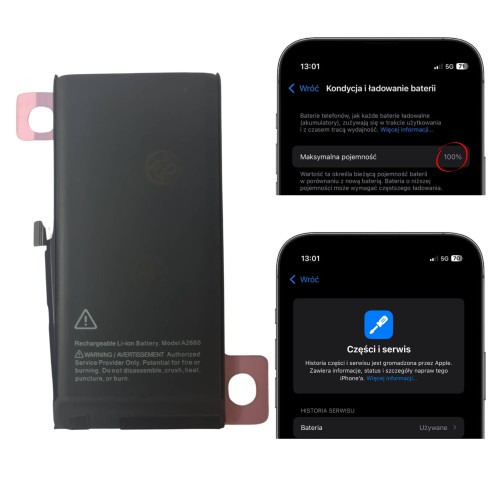Bateria bez komunikatu, z kondycją, większa pojemność do iPhone 13 mini
