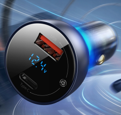 Ładowarka samochodowa Baseus Particular 65W USB-A USB-C QC z wyświetlaczem